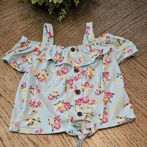 Floral Off-Shoulder Kids Top - Blue Size 5